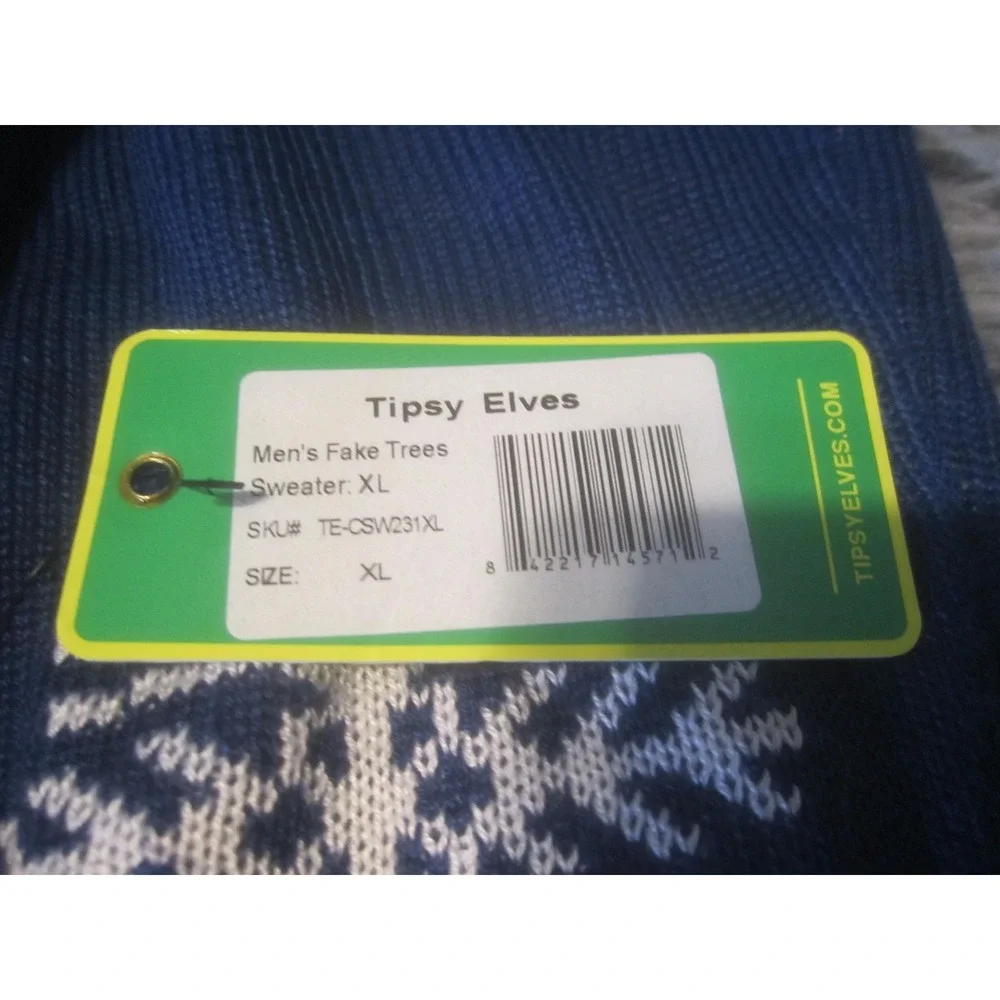 Tipsy Elves Sweater Mens XL Blue Trees Christmas Ugly Graphic Pullover